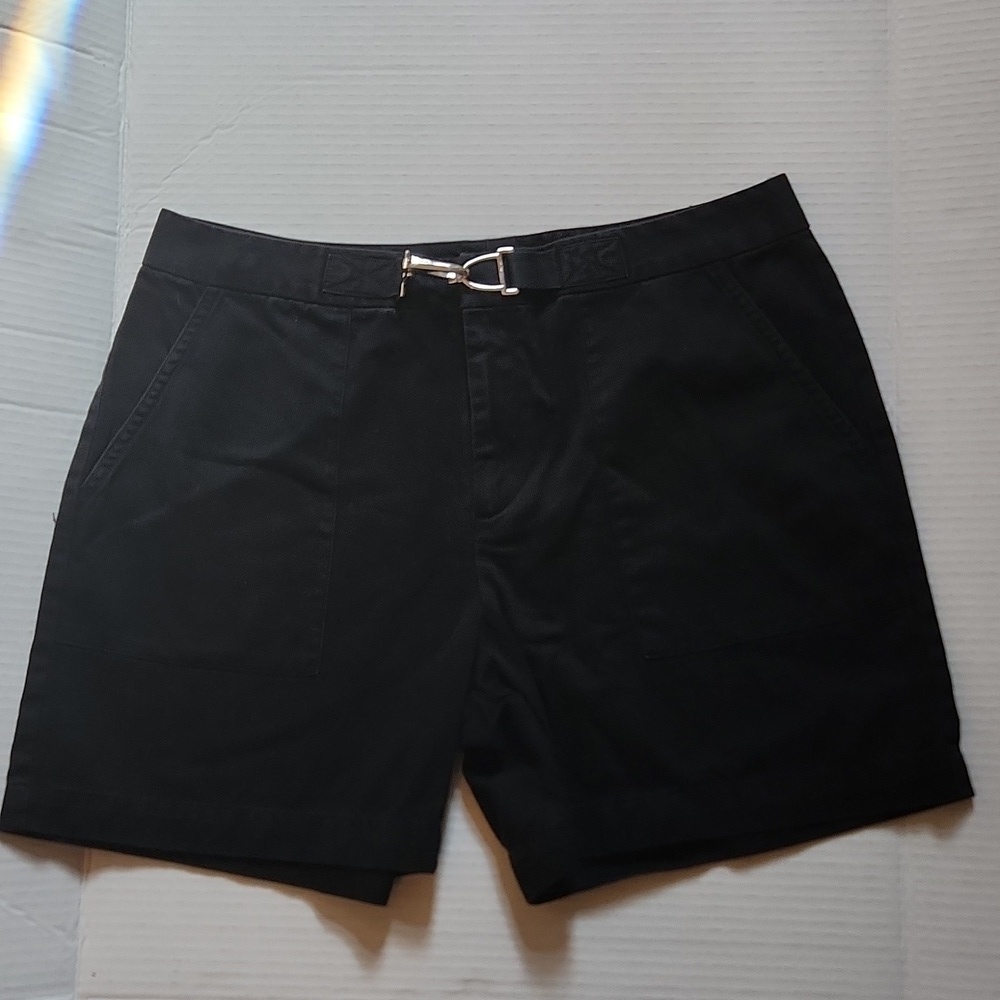 Chaps Short Womens Size 8 black silver clasp buckle long pockets Cotton